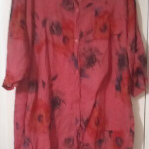 Dalin women's long bottonup shirt size2X red/black long sleeves grunge summer